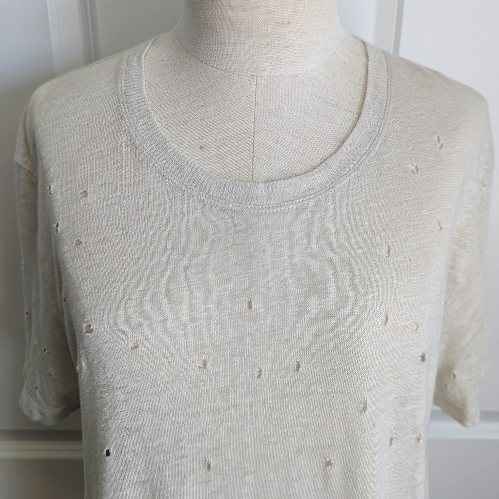 IRO Clay Holey Tee Short Sleeve 100% Linen Shredded Holes Throughout Ecru L NWOT - Picture 3 of 14
